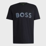 BOSS MEN COTTON JERSEY T-SHIRT WITH LARGE LOGO DARK BLUE - Image 4