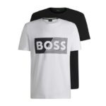 BOSS MEN TWO PACK OF STRETCH COTTON T-SHIRTS WITH LOGO ARTWORK BLACK/WHITE