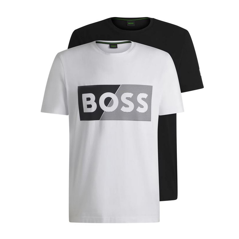 50533717-960-4 BOSS MEN TWO PACK OF STRETCH COTTON T-SHIRTS WITH LOGO ARTWORK BLACK/WHITE - Image 1