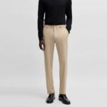 BOSS MEN H-KAITO SLIM-FIT WASHABLE TROUSERS IN MICRO PATTERNED STRETCH FABRIC LIGHT BEIGE
