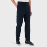 BOSS MEN SLIM-FIT WASHABLE TROUSERS IN MICRO PATTERNED STRETCH FABRIC DARK BLUE