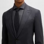 BOSS MEN SLIM-FIT SUIT IN A MICRO PATTERNED WOOL BLEND BLACK - Image 3