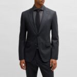 BOSS MEN SLIM-FIT SUIT IN A MICRO PATTERNED WOOL BLEND BLACK - Image 4