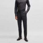 BOSS MEN SLIM-FIT SUIT IN A MICRO PATTERNED WOOL BLEND BLACK - Image 7