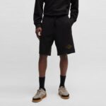 HUGO MEN COTTON-TERRY SHORTS WITH EMBROIDERED LOGO BLACK