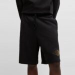 HUGO MEN COTTON-TERRY SHORTS WITH EMBROIDERED LOGO BLACK - Image 4