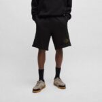 HUGO MEN COTTON-TERRY SHORTS WITH EMBROIDERED LOGO BLACK - Image 3