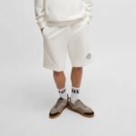 HUGO MEN COTTON-TERRY SHORTS WITH EMBROIDERED LOGO WHITE - Image 4
