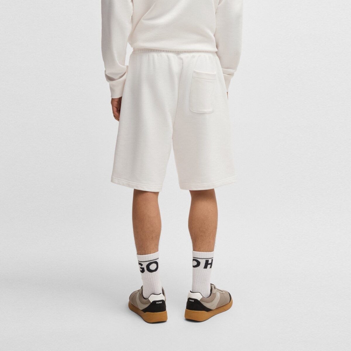 HUGO MEN COTTON-TERRY SHORTS WITH EMBROIDERED LOGO WHITE - Image 3