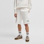 HUGO MEN COTTON-TERRY SHORTS WITH EMBROIDERED LOGO WHITE