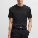BOSS MEN C-THOMPSON COTTON JERSEY T-SHIRT WITH LARGE LOGO BLACK
