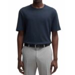 BOSS MEN REGULAR FIT T-SHIRT IN COTTON ANS LINEN DARK BLUE