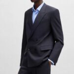HUGO MEN SLIM-FIT JACKET IN WOOL BLEND STRETCH POPLIN DARK BLUE