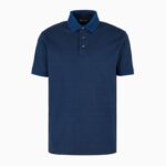 EMPORIO ARMANI MEN JERSEY POLO SHIRT WITH ALL-OVER JACQUARD LETTERING BLUE/BLACK - Image 4