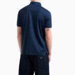 EMPORIO ARMANI MEN JERSEY POLO SHIRT WITH ALL-OVER JACQUARD LETTERING BLUE/BLACK - Image 2