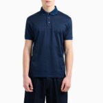 EMPORIO ARMANI MEN JERSEY POLO SHIRT WITH ALL-OVER JACQUARD LETTERING BLUE/BLACK