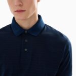 EMPORIO ARMANI MEN JERSEY POLO SHIRT WITH ALL-OVER JACQUARD LETTERING BLUE/BLACK - Image 3