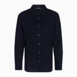 EMPORIO ARMANI MEN ASV LYOCELL-BLEND JERSEY SHIRT WITH ALL-OVER FLOCKED LOGO LETTERING NAVY ALLOVE - Image 4