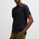 BOSS MAN COTTON PIQUE POLO SHIRT WITH LOGO DETAIL NAVY - Image 2