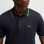 BOSS MAN COTTON PIQUE POLO SHIRT WITH LOGO DETAIL NAVY - Image 4
