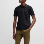 BOSS MAN COTTON PIQUE POLO SHIRT WITH LOGO DETAIL NAVY