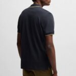 BOSS MAN COTTON PIQUE POLO SHIRT WITH LOGO DETAIL NAVY - Image 3
