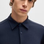 BOSS MEN P ROAN KENT C1 233 SLIM FIT SHIRT IN MELANGE STRETCH JERSEY DARK BLUE - Image 3