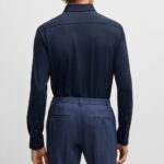 BOSS MEN P ROAN KENT C1 233 SLIM FIT SHIRT IN MELANGE STRETCH JERSEY DARK BLUE - Image 2