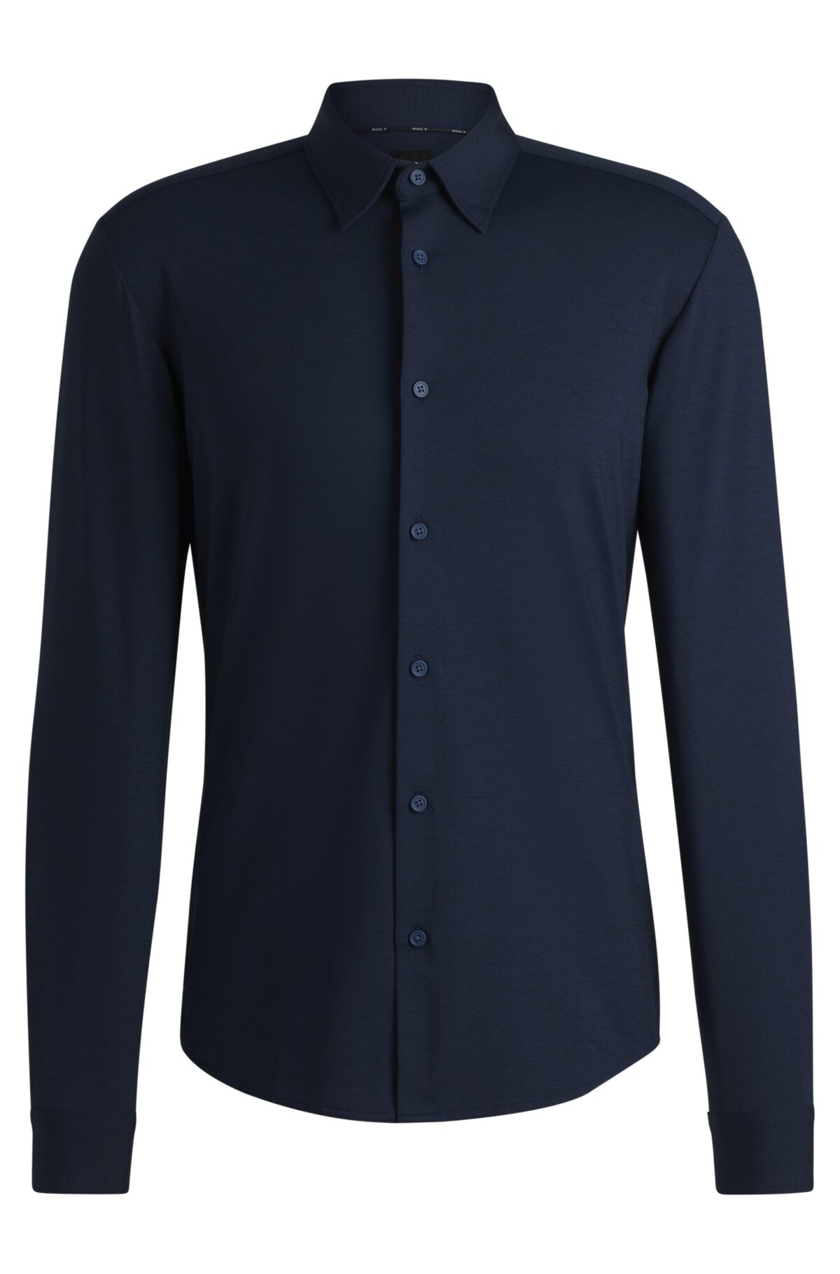 BOSS MEN P ROAN KENT C1 233 SLIM FIT SHIRT IN MELANGE STRETCH JERSEY DARK BLUE - Image 4
