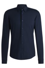 BOSS MEN P ROAN KENT C1 233 SLIM FIT SHIRT IN MELANGE STRETCH JERSEY DARK BLUE - Image 4