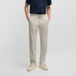 BOSS MEN SANDERSON L REGULAR FIT TROUSERS IN A COMFORT STRETCH LINEN BLEND LIGHT BEIGE