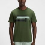 BOSS MEN RELAXED FIT T-SHIRT IN STRETCH FABRIC WITH LOGO ARTWORK OPEN GREEN