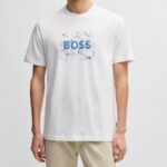 BOSS MEN COTTON JERSEY T-SHIRT WITH LOGO ARTWORK WHITE