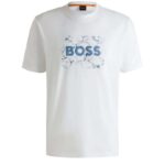 BOSS MEN COTTON JERSEY T-SHIRT WITH LOGO ARTWORK WHITE - Image 3