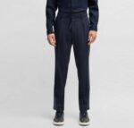 BOSS MEN SELECTED BY SHOHEI OHTANI TAPERED-FIT TROUSERS IN LINEN BLEND DARK BLUE