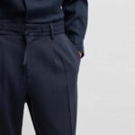 BOSS MEN SELECTED BY SHOHEI OHTANI TAPERED-FIT TROUSERS IN LINEN BLEND DARK BLUE - Image 3