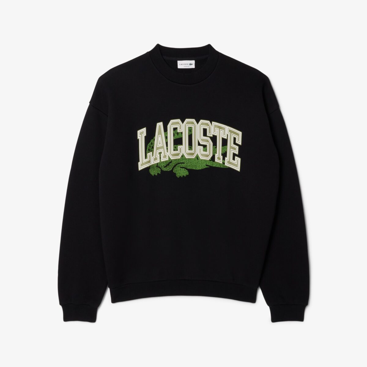 LACOSTE MEN'S LOOSE FIT FLEECE CREW NECK SWEATSHIRT BLACK - Image 3