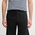 BOSS MEN SLIM-FIT LINEN SHORTS BLACK