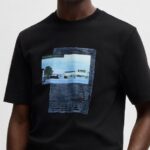 BOSS MEN COTTON JERSEY T-SHIRT WITH PHOTOGRAPHIC ARTWORK PRINT BLACK - Image 2