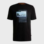 BOSS MEN COTTON JERSEY T-SHIRT WITH PHOTOGRAPHIC ARTWORK PRINT BLACK - Image 4