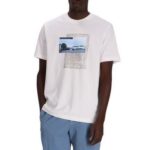 BOSS MEN COTTON JERSEY T-SHIRT WITH PHOTOGRAPHIC ARTWORK PRINT WHITE