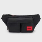 HUGO MEN  MATTE-TWILL BELT BAG WITH DOUBLE FLAP POCKETS BLACK