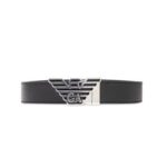 EMPORIO ARMANI MAN LEATHER BELT WITH EAGLE METAL BUCKLE BLACK
