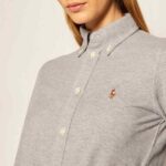 POLO RALPH LAUREN WOMAN CUSTOM FIT KNIT OXFORD LONG SLEEVE SHIRT GREY - Image 3