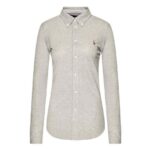 POLO RALPH LAUREN WOMAN CUSTOM FIT KNIT OXFORD LONG SLEEVE SHIRT GREY - Image 4