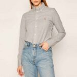 POLO RALPH LAUREN WOMAN CUSTOM FIT KNIT OXFORD LONG SLEEVE SHIRT GREY