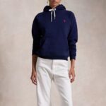 POLO RALPH LAUREN WOMAN FLEECE PULLOVER HOODIE SWEATSHIRT NAVY - Image 3