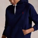 POLO RALPH LAUREN WOMAN FLEECE PULLOVER HOODIE SWEATSHIRT NAVY - Image 2