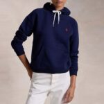 POLO RALPH LAUREN WOMAN FLEECE PULLOVER HOODIE SWEATSHIRT NAVY