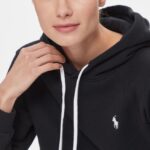 POLO RALPH LAUREN WOMAN FLEECE PULLOVER HOODIE SWEATSHIRT BLACK - Image 4